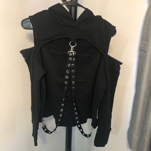 Hot Topic keyhole cold shoulder bondage hoodie